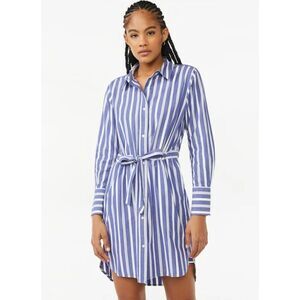 NWT Womens Free Assembly Cinched Waist Blue Striped Mini Shirt Dress - Sz S